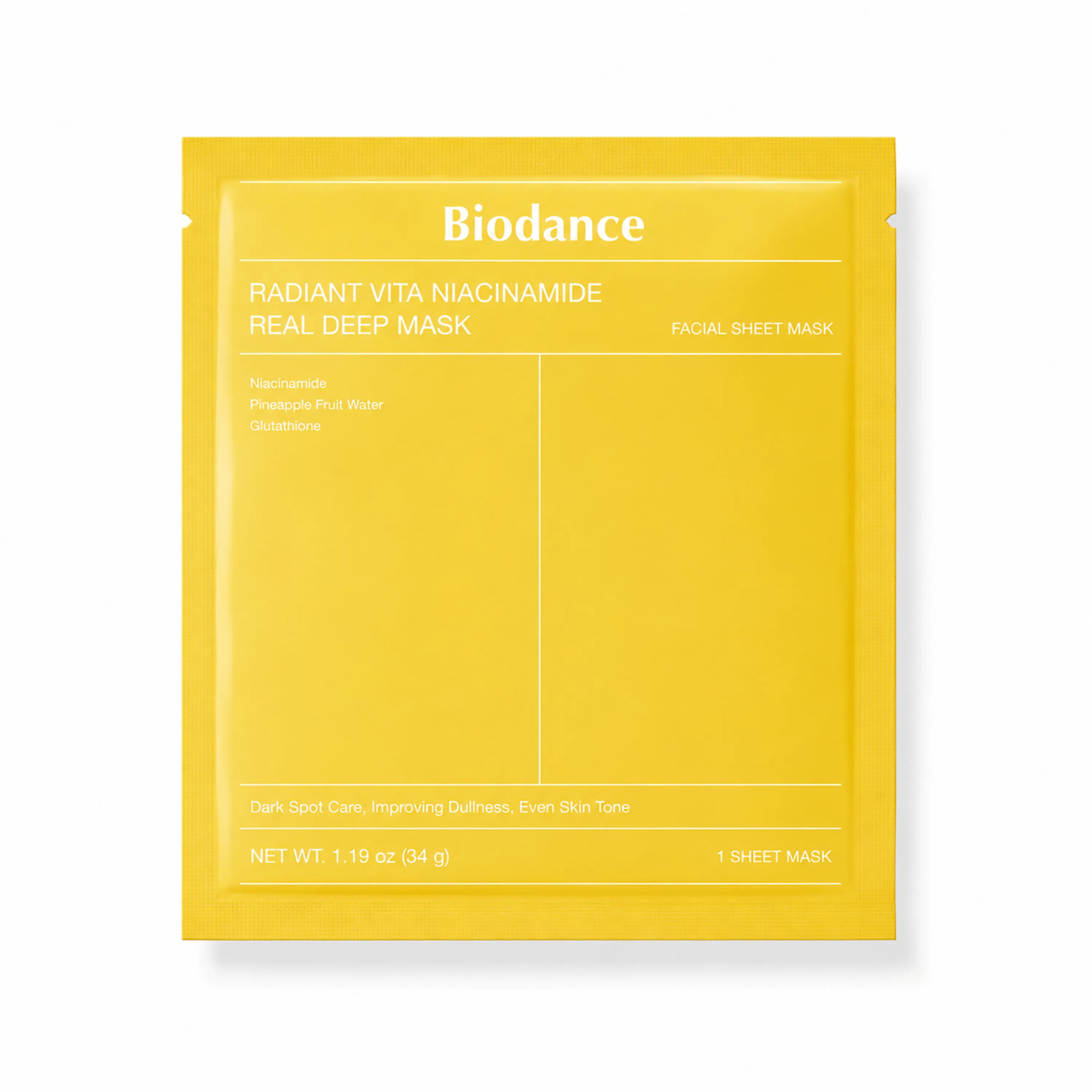 Гідрогелева маска для сяйва обличчя Biodance Radiant Vita Niacinamide Real Deep Mask, 34 г, 1 шт.