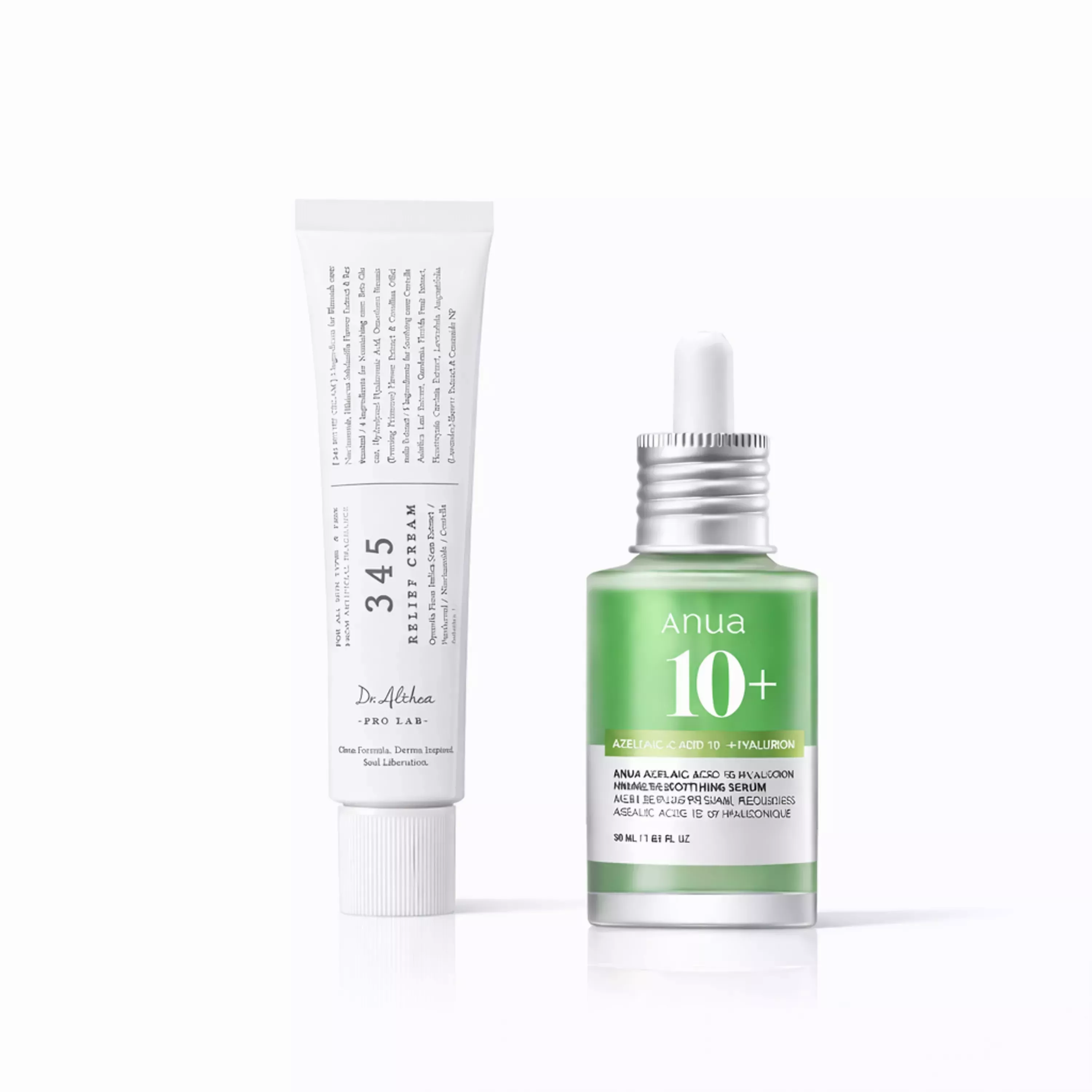 Комплекс ANTI-ACNE (серум + крем) для жирної та проблемної шкіри: ANUA Azelaic Acid 10% Soothing Serum & DR.ALTHEA 345 Relief Cream.