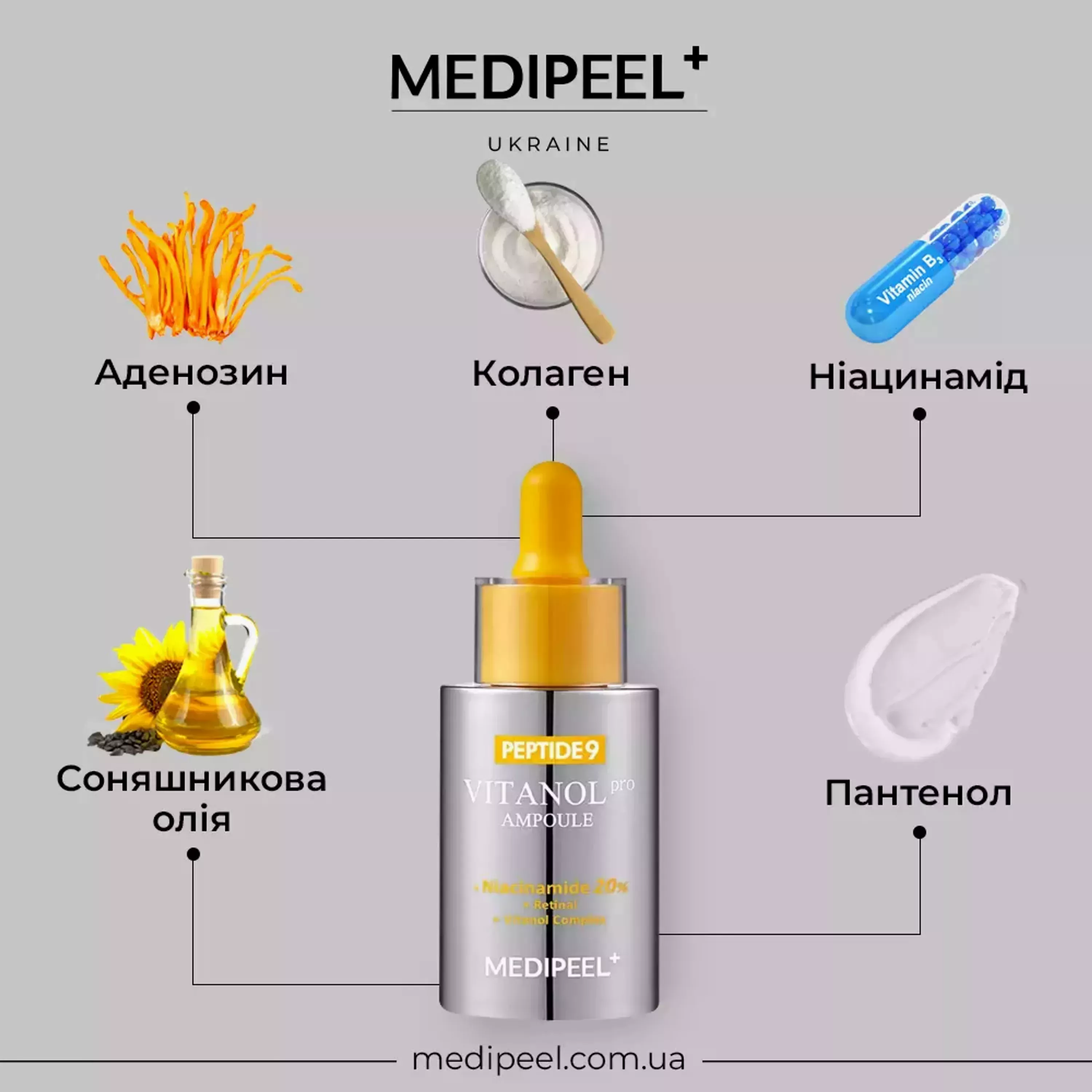 Сироватка для обличчя з пептидами та вітамінним комплексом Medi-Peel Peptide 9 Vitanol Ampoule Pro, 30 мл