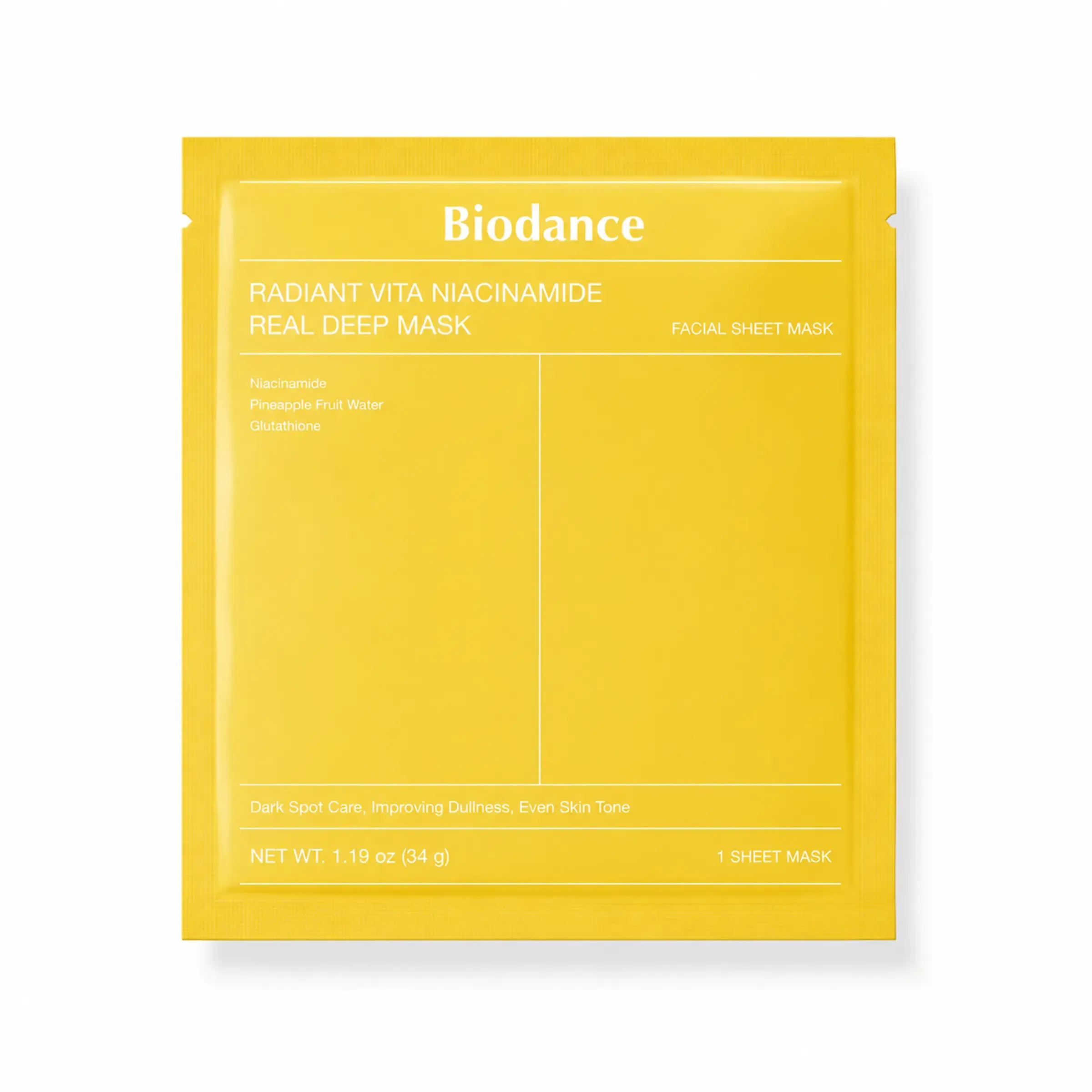 Гідрогелева маска для сяйва обличчя Biodance Radiant Vita Niacinamide Real Deep Mask, 34 г, 1 шт.