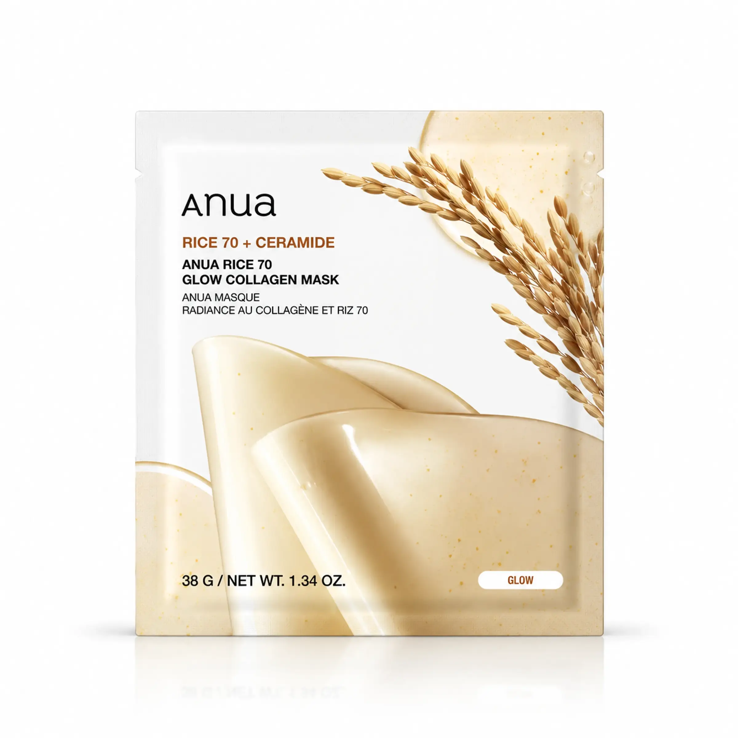 Колагенова маска для сяйва шкіри обличчя ANUA Rice 70 Glow Collagen Mask, 34 g