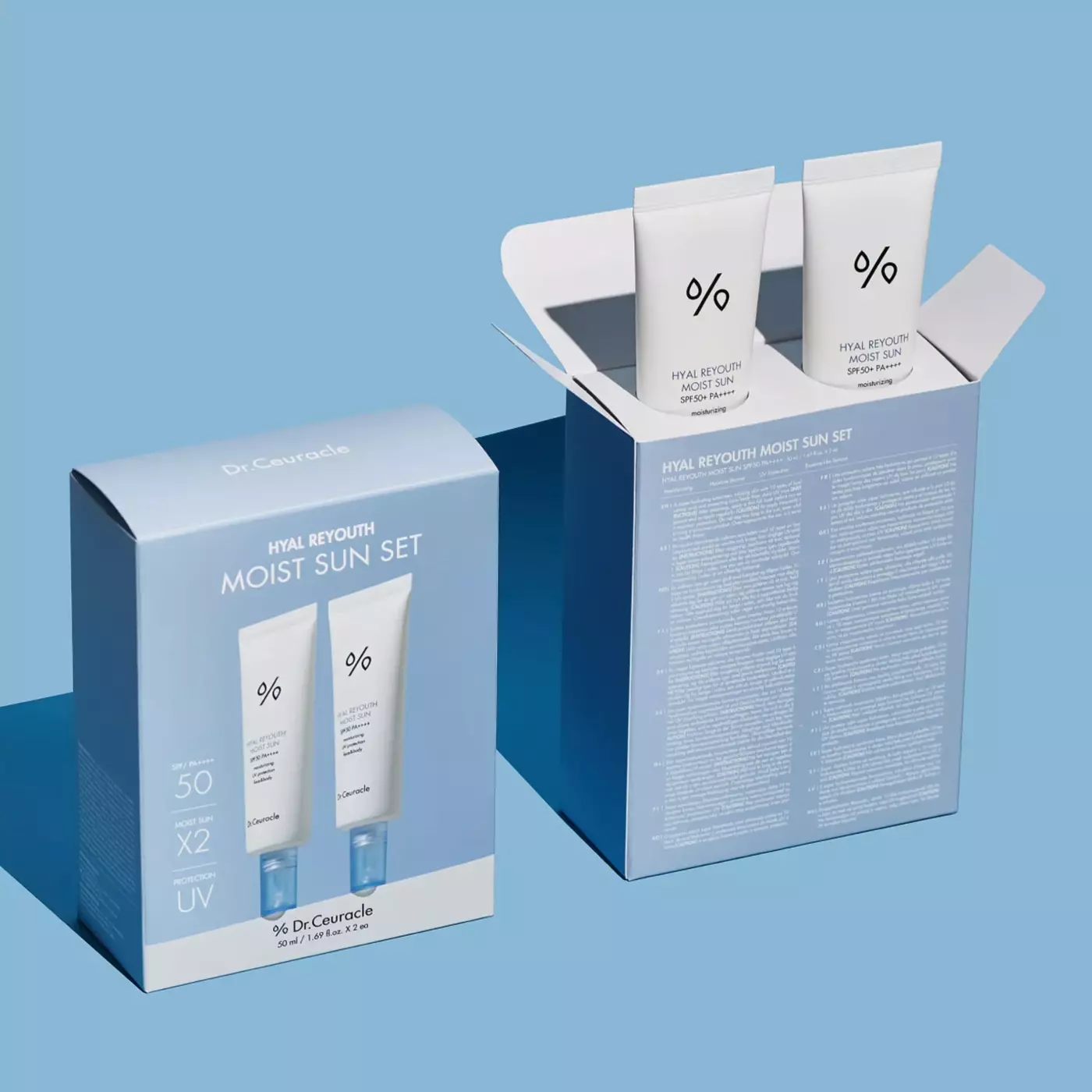 Набір зволожуючих сонцезахисних кремів SPF 50+/PA++++ Dr.Ceuracle Hyal Reyouth Moist Sun Duo Set (50 ml + 50 ml)